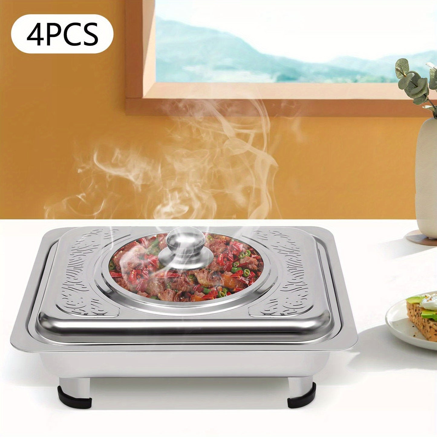 4pcs Buffet Dish Tray Food Plate Server Food Warmer Chafing Dish Serving Tray UK
