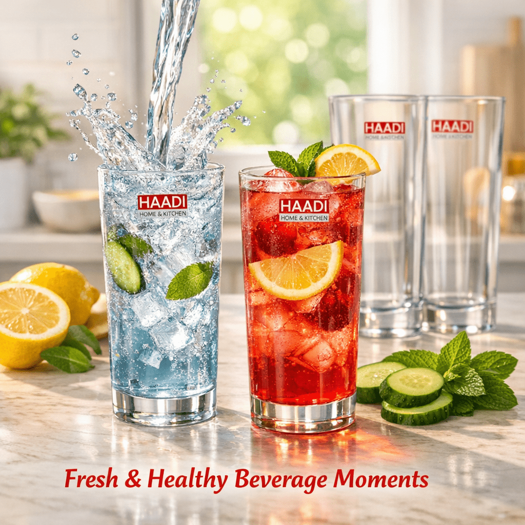 Drinking Glasses 6 Pcs 270ml, Clear Glass Cups Set for Water, Juice, Soft Drinks, Kitchen Use