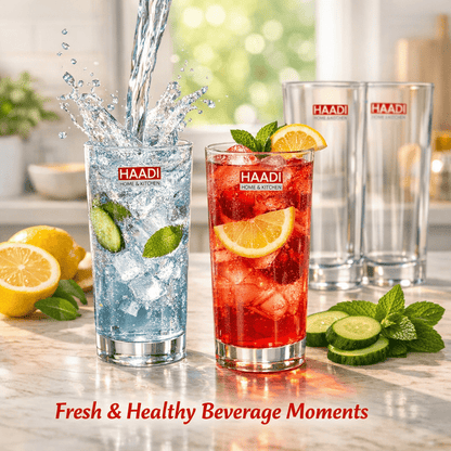 Drinking Glasses 6 Pcs 270ml, Clear Glass Cups Set for Water, Juice, Soft Drinks, Kitchen Use