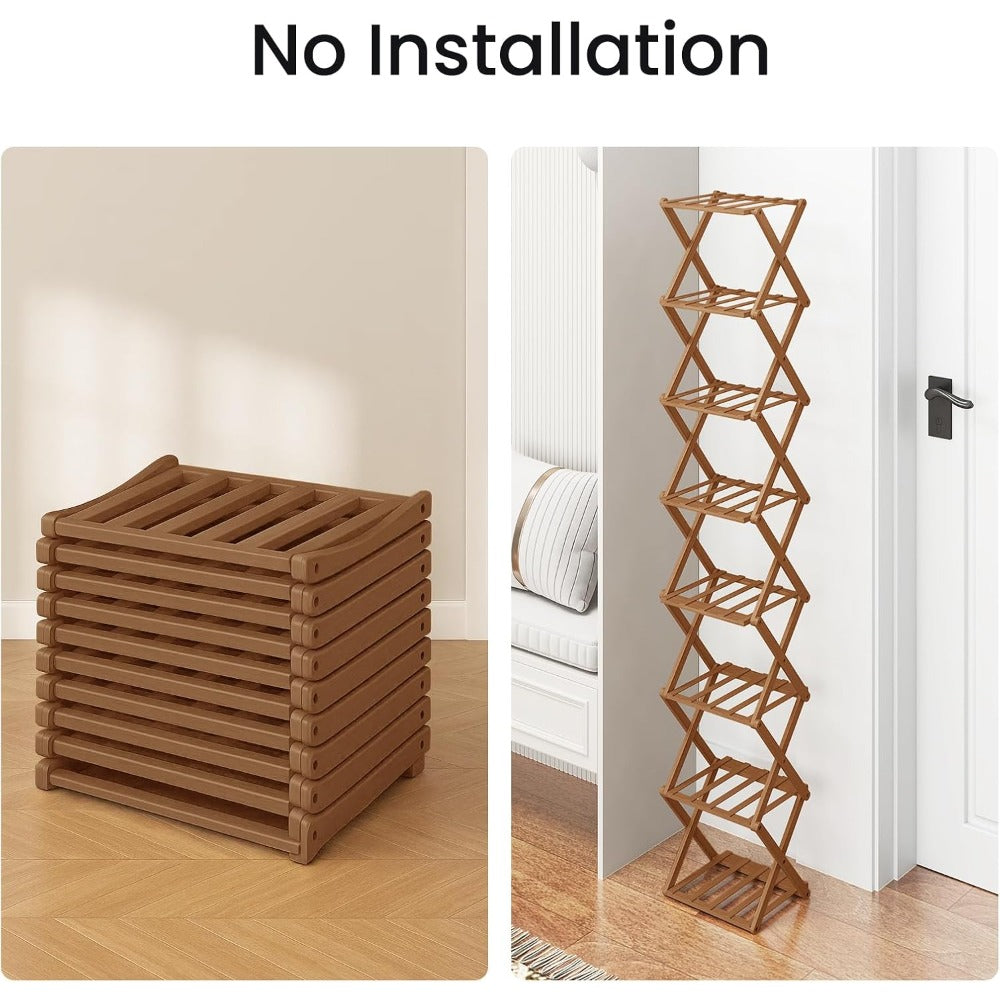 Space-Saving Bamboo Shoe Rack - Vertical Narrow Foldable 4-8 Layer Shoe Rack, Multi-Layer Design Free Installation Retractable Shoe Rack, Small Narrow Doorway Home, Multi-layer Simple Shoe Cabinet Portable Shoe Rack Organizer, Long Shoe Rack, Rack Shoes,