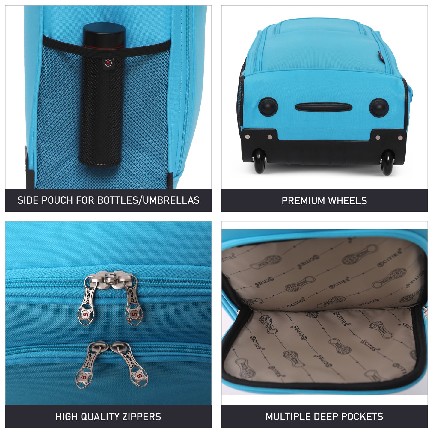 5 Cities 21” / 55cm Lightweight Carry On Travel Cabin Trolley Bag with Wheels, Cabin Approved Hand Luggage, 2 Year Warranty – Black