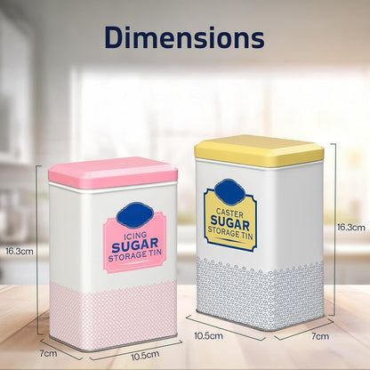 Caster & Icing Sugar Storage Container | 16.3x10.5x7 cm Metal Storage Tin to Hold Icing Sugar | Tight-Fit Lid Keeps Sweet Fresh & Clump-Free