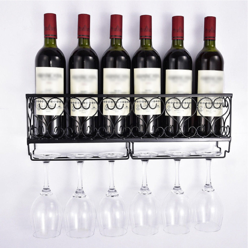 Wall Mounted Wine Rack with Glass Holder Metal Wine Shelf Champagne Bottle Holder Hanging Rustic Wine Holder Floating Wine Shelf for Kitchen 50x10x17cm