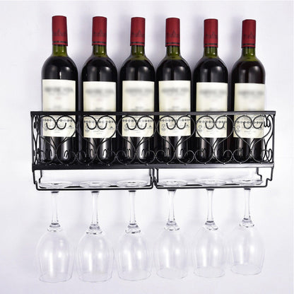 Wall Mounted Wine Rack with Glass Holder Metal Wine Shelf Champagne Bottle Holder Hanging Rustic Wine Holder Floating Wine Shelf for Kitchen 50x10x17cm