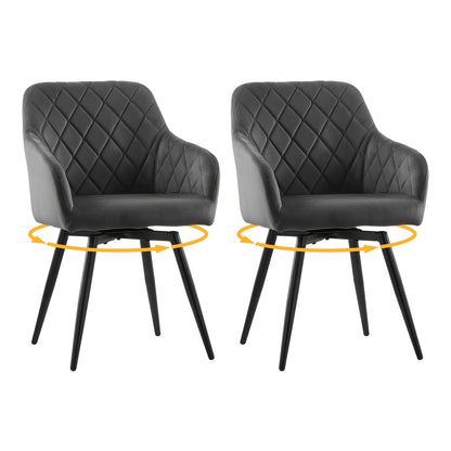 Set of 2 LEMROE Swivel Dining Chairs, Featuring Velvet Upholstery, Armrests, And Metal Legs, Ideal for a Bedroom Vanity Desk Without Wheels, Suitable for Kitchen Or for Home Office Living Room Use