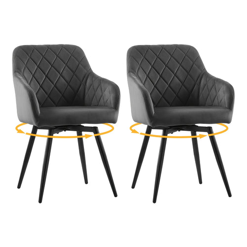 Set of 2 LEMROE Swivel Dining Chairs, Featuring Velvet Upholstery, Armrests, And Metal Legs, Ideal for a Bedroom Vanity Desk Without Wheels, Suitable for Kitchen Or for Home Office Living Room Use