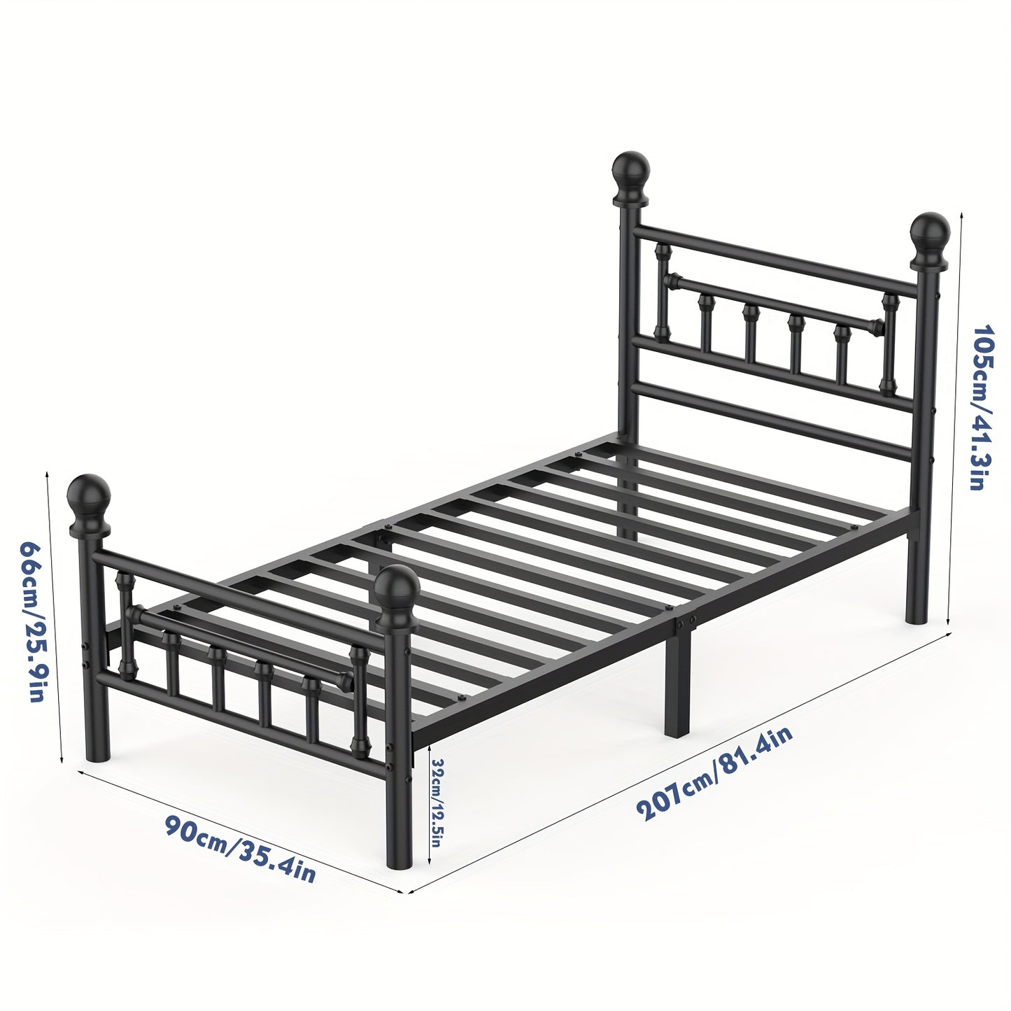 Vintage Pattern Bed Frame, Black, Single/Double/King