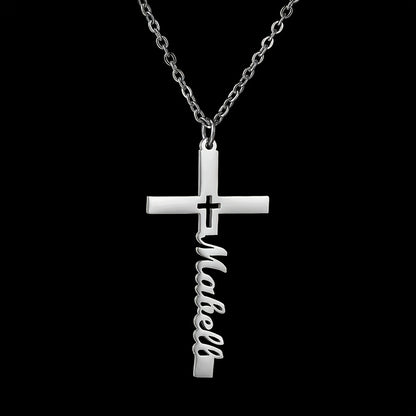 Golden Silvery Personalized Custom Name Necklace 1pc, Hollow Cross Pendant, Women Girlfriend Gift Jewelry, Easter Religious Belief Gift, Suitable for Women Mom