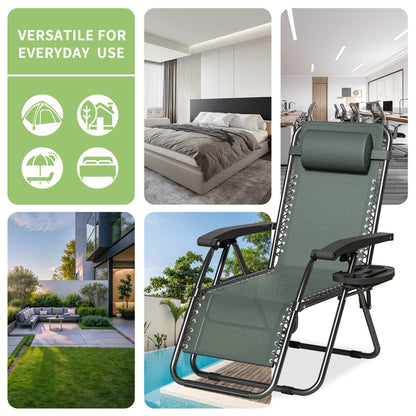 Zero Gravity Chair Foldable Reclining Outdoor Patio Lounge Chair with Padded Pillow Armrest Footrest Cup Holder Textilene Fabric Camping Garden Sunlounger Set of 1 or 2