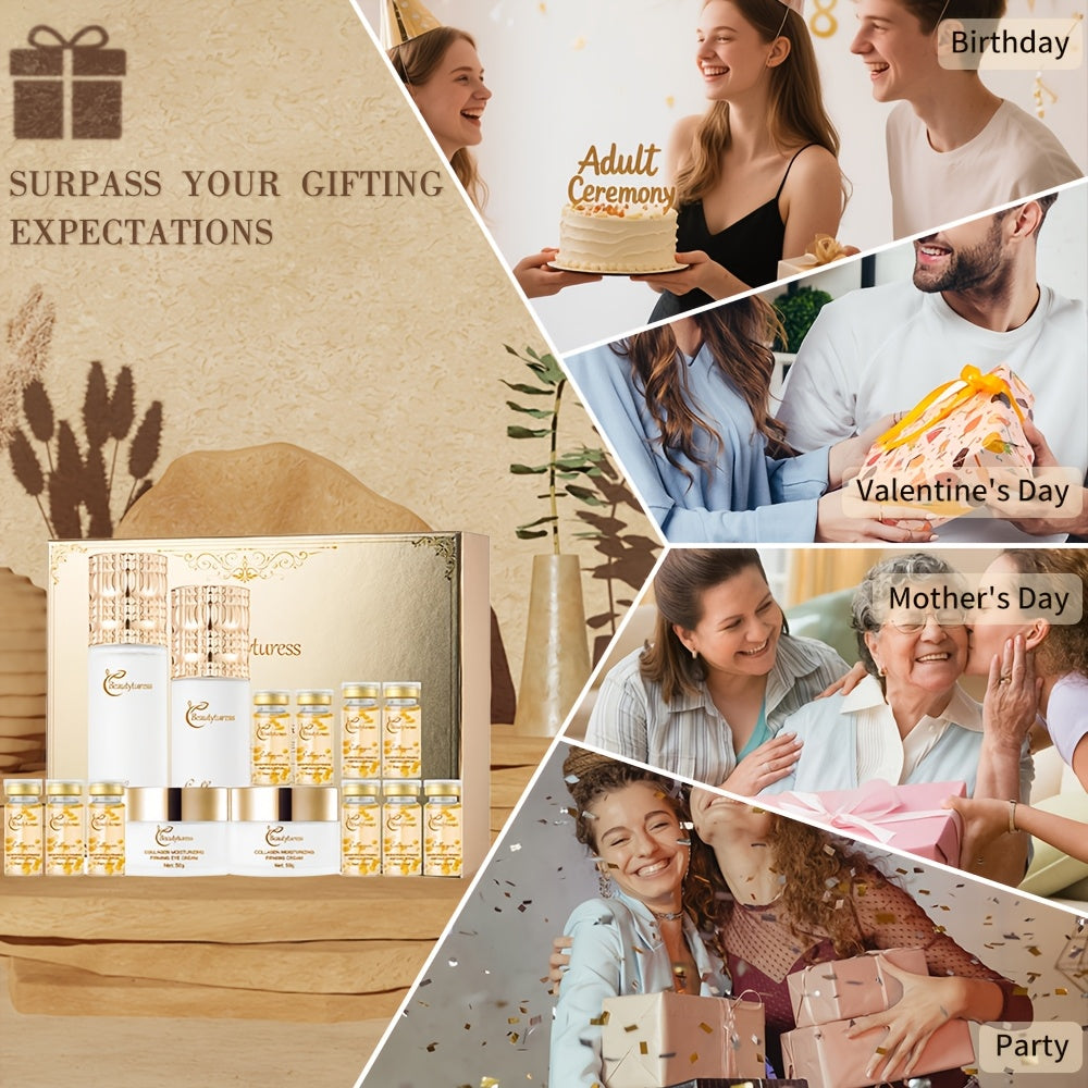 Collagen Skincare Set of 14pcs - Packed with Collagen Essence, Lightweight And Non-Greasy, Deeply Moisturizing, Refines And Smooths The Skin, Presented in a Luxurious Gift Box, Perfect for Halloween And Christmas Gifts, Suitable for All Skin Types