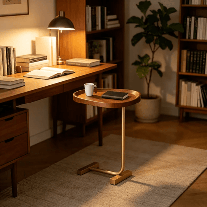 Modern C-Shaped Side Table – Small Oval Coffee Table for Living Room, Balcony, or Bedroom – Perfect as a Snack Table, Book Holder, or Laptop Desk by the Sofa
