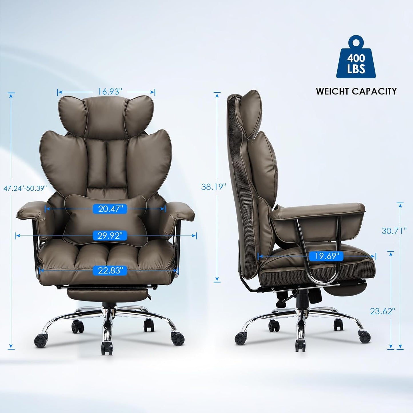 GartistGo Executive Office Chair Desk Chair, PU Computer Recliner, Ergonomic Office Chair with Footrest, Heavy Duty Leather Office Chairs for Home Office, High Back Swivel Chair