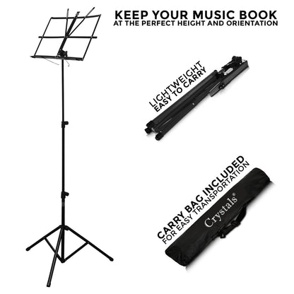 Music Stand - Music Stands for Sheet with Carrying Bag, Metal Sheet Music Stand Portable, Adjustable Podium Stand with Tripod Base and Sheet Music Folder, Black