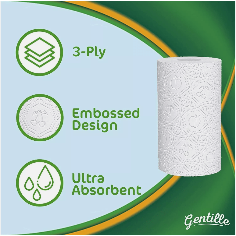 Gentille Giant 3 Ply Thickness Paper Towel | Extra Strong, Absorbent, Tough, Durable Kitchen Roll | Multipurpose Bulk Pack (12)