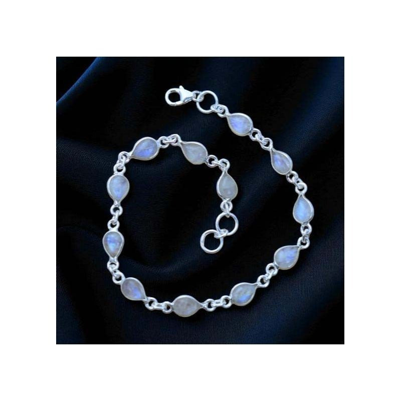 925 Sterling Silver Natural Gemstone Adjustable Bracelet ~ Teardrop Link Bracelet ~ Simple Elegant Jewelry