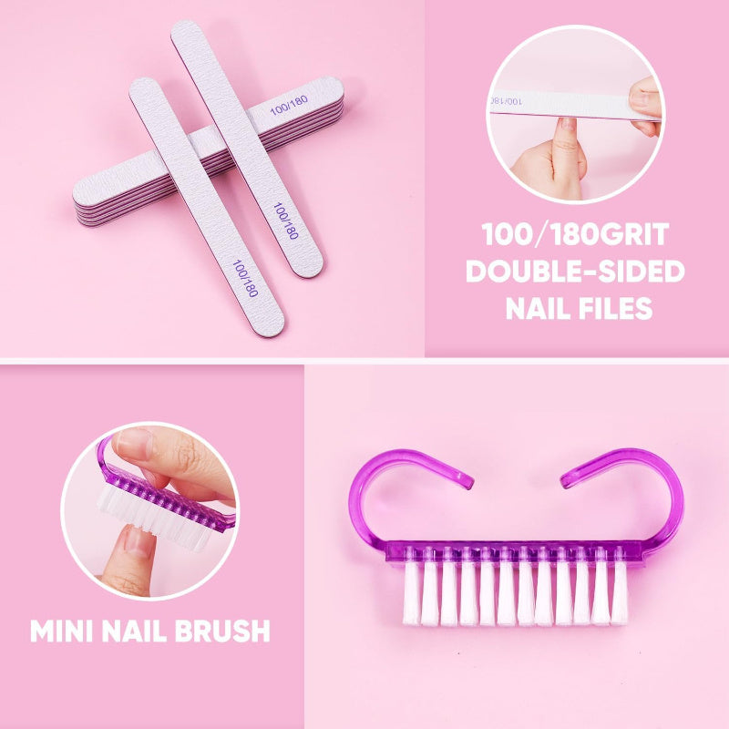 Professional Nail Art Kit 15pcs with 100/180 Grit Files, Buffer Sponge, Brush, Scissors, Cuticle Nippers & Pushers - Gel Polish Tools for Manicure, Pedicure, Home Salon Use, Nail Tech Supplies | Professional Nail Kit | Durable Construction