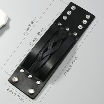 Simple and Adjustable Men's Wide Leather Bracelet, Trendy Punk Rock Bracelet