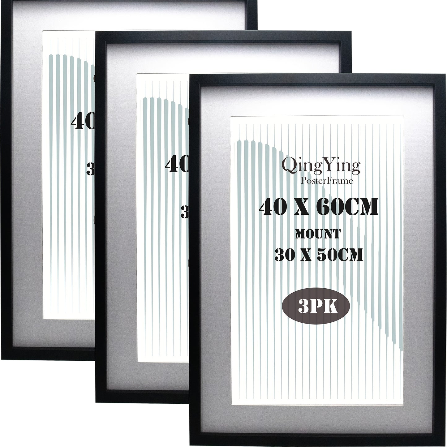 40x60cm(15.7x23.6inch) Wooden Boxed Picture Frames Set Of 3 with Mounts for 30x50cm, 60x40cm Poster Frame with Acid Free Mount for 30X50 Print (Wood 3Pack)