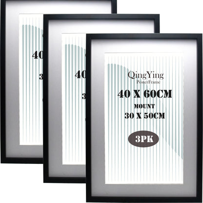 40x60cm(15.7x23.6inch) Wooden Boxed Picture Frames Set Of 3 with Mounts for 30x50cm, 60x40cm Poster Frame with Acid Free Mount for 30X50 Print (Wood 3Pack)