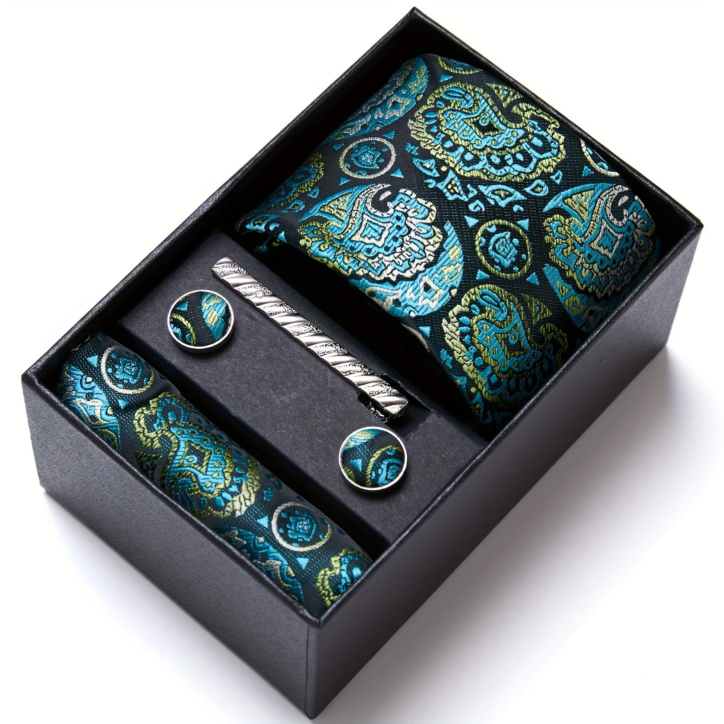 Men Men Black Paisley Tie Wedding Gift Box Tie Pocket Squares Set Necktie Box Suit Additions Fit Wedding