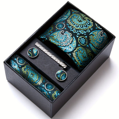 Men Men Black Paisley Tie Wedding Gift Box Tie Pocket Squares Set Necktie Box Suit Additions Fit Wedding