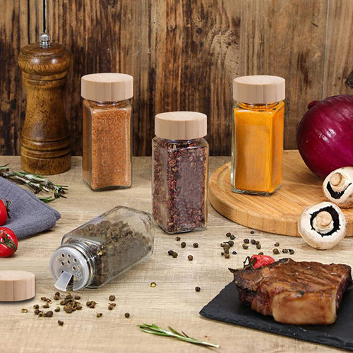 12pcs Glass Spice Jars Bamboo and Plastic Lids Storage Bottles Containers Pots Seasonings Container Canister with Shaker Lids