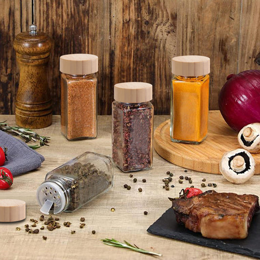 12pcs Glass Spice Jars Bamboo and Plastic Lids Storage Bottles Containers Pots Seasonings Container Canister with Shaker Lids
