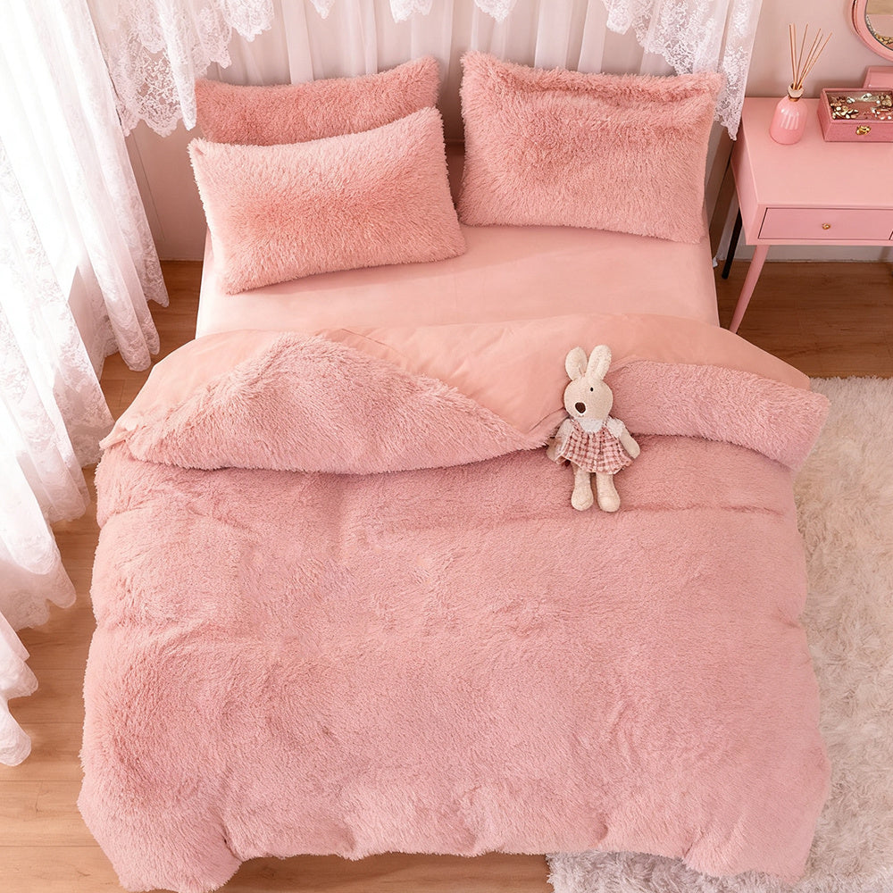 Water Mink Plush Super Soft and Thicken Autumn and Winter Bedding Set, Plush Comfortable Warm Duvet Cover Pillowcases Three-piece Set, Available in Various Colors, Down Duvet Cover, Zipper Closure Design, Single/Double/King/Super King