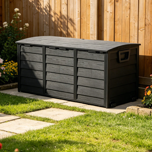 Large Capacity Outdoor Plastic Cushions Storage Box Utility Patio Deck Box with Wheel Lockable Lid Container Case Home Organizer for Parcels, Garden Tools, Clothes, Blankets, Pillows & More 112*49*54cm