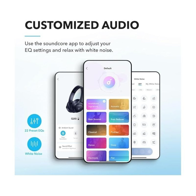 soundcore by Anker Q20i Hybrid Active Noise Cancelling Foldable Headphones, Wireless Over-Ear Bluetooth, 40H Long ANC Playtime, Hi-Res Audio, Big Bass, Customize via an App, Transparency Mode (Renewed)