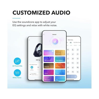 soundcore by Anker Q20i Hybrid Active Noise Cancelling Foldable Headphones, Wireless Over-Ear Bluetooth, 40H Long ANC Playtime, Hi-Res Audio, Big Bass, Customize via an App, Transparency Mode (Renewed)