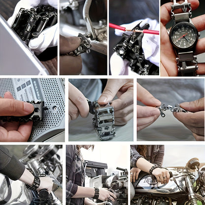 [Popular Choice] Men's 29-in-1 Multi-Tool Bracelet, 316 Stainless Steel Wearable Wristband with Portable Pry Tools, Ideal for Outdoor Travel and Gift, Multi-function, Self-use Wrist Decoration Tool