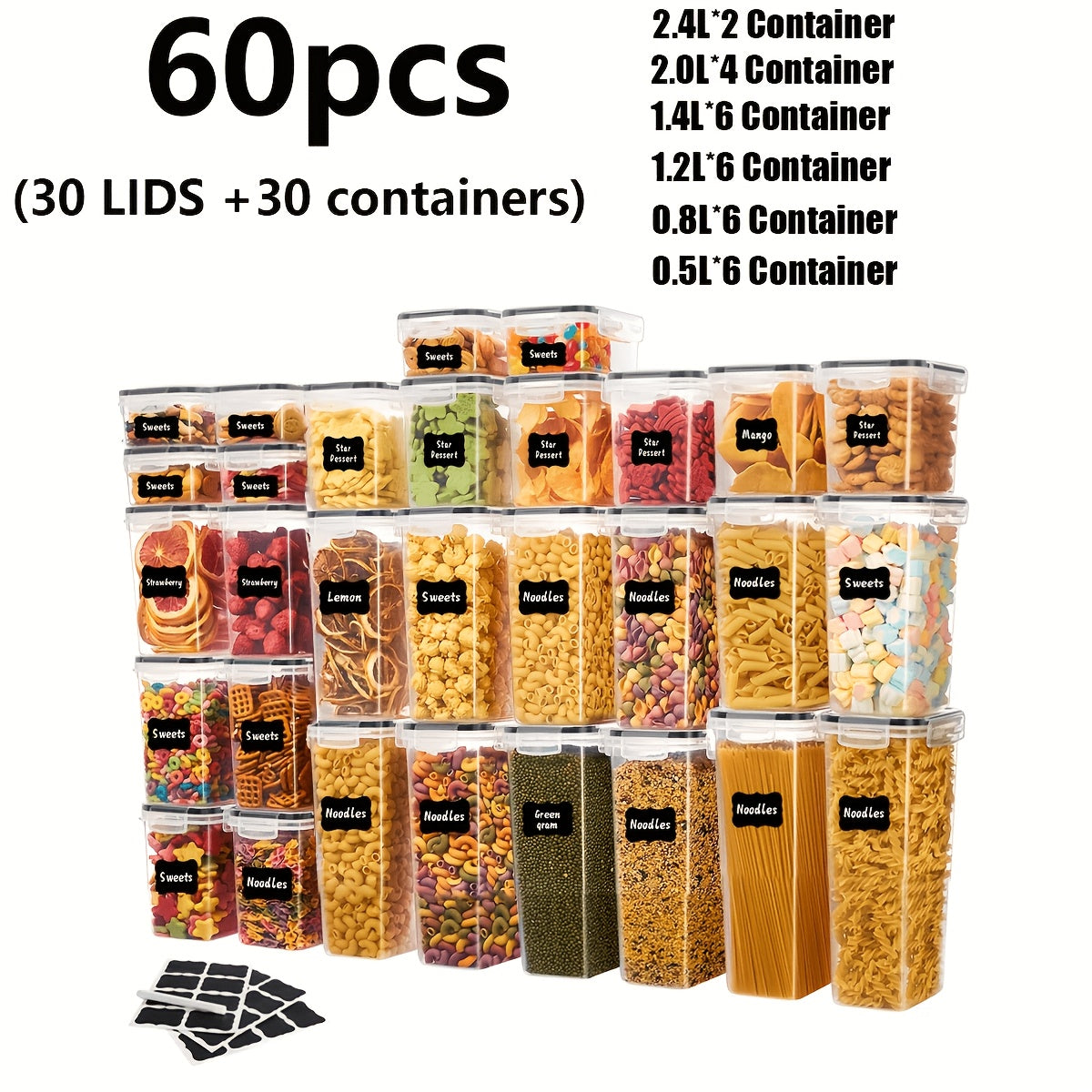 84/20/14pcs Food Storage Tanks, (84/20/14 Jars And 84/20/14 LIDS) Kitchen Storage Boxes, Food Organization, Plastic Can Sets, Suitable for Grains, Pasta, Flour And Sugar, Food Preservation Boxes, Made of And Healthy Materials