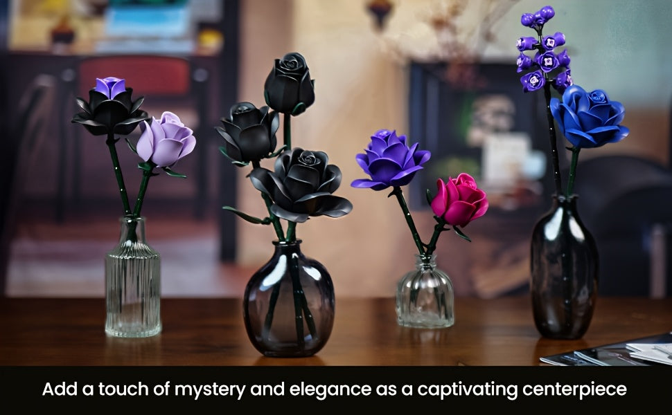 Special Party Gift Gothic Black Rose Simulation Flower Art Ornaments Background Bouquet Building Block Set 3 Rose Building Block Combination Set 152pcs