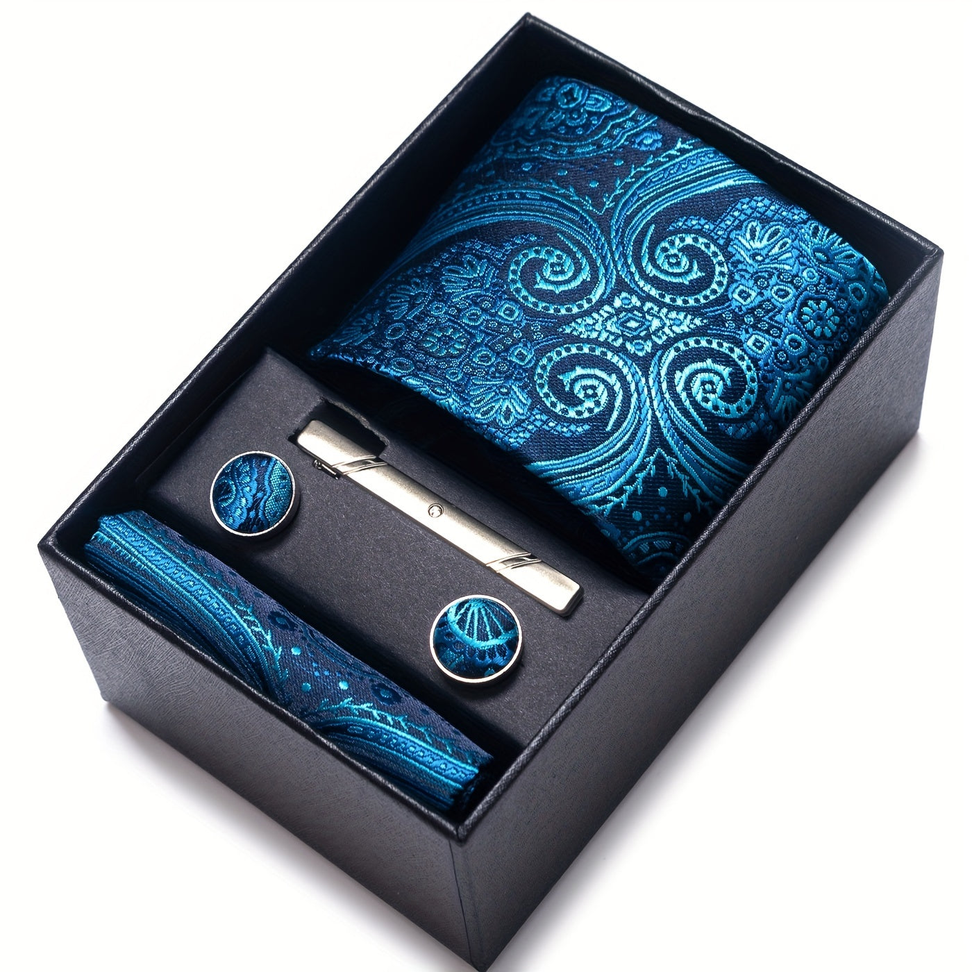 Men Men Black Paisley Tie Wedding Gift Box Tie Pocket Squares Set Necktie Box Suit Additions Fit Wedding