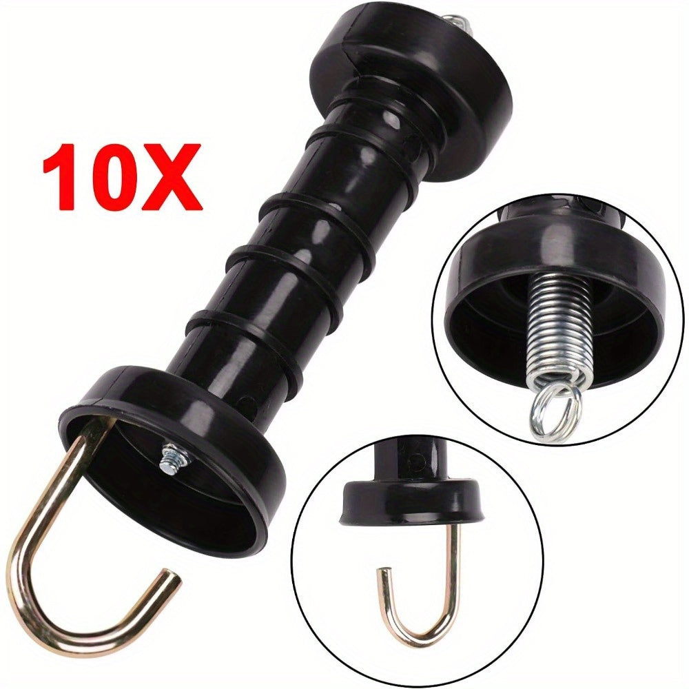 10 Pack Electric Fence Handles Insulated Spring Tension Gate Handle for Fencing Black