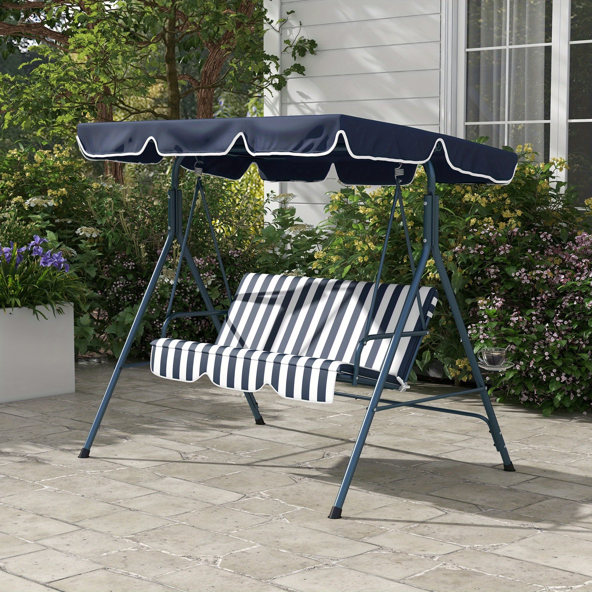 3-Seat Garden Swing Chair with Adjustable Canopy