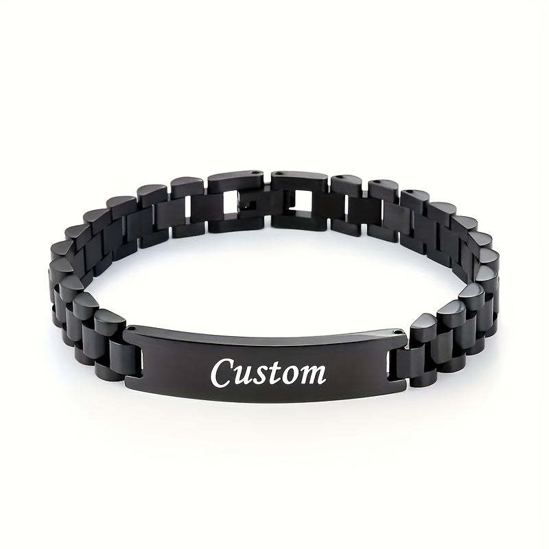 Customized Bar Bracelet - Name Engraving - Personalized Pendant Chain - Hand Jewelry Gift for Women and Men