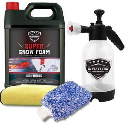 5L Snow Foam Full Kit with 2L Pump Up Snow Cannon Microfibre Wash Mitt and Drying Cloth for Car Van Caravan Detailing