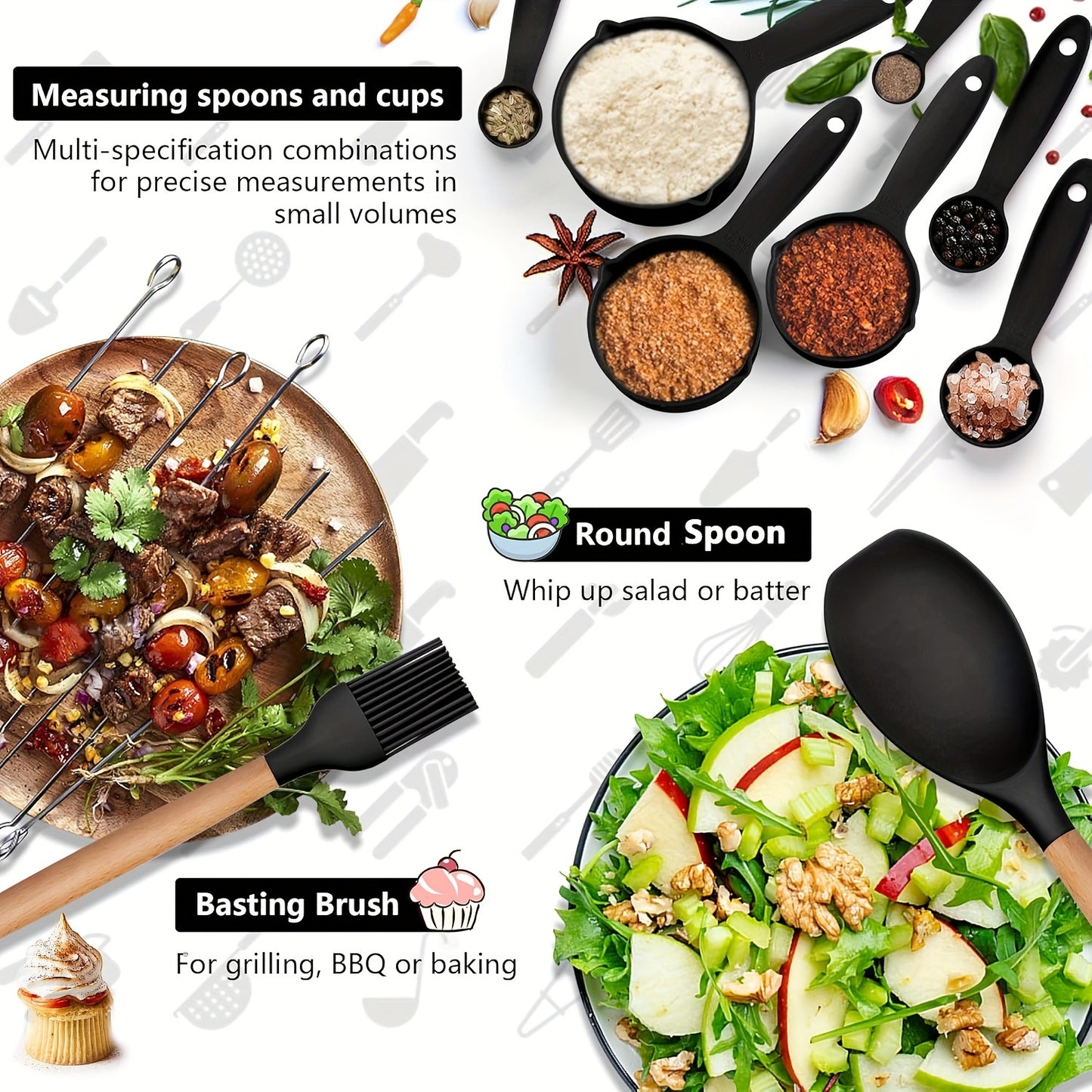 23 pcs Silicone Utensil Set, Kitchen Utensil Set, Safety Cooking Utensils Set, Non-Stick Cooking Utensils Set with Wooden Handle, Washable Modern Cookware, Kitchen Stuff, Kitchen Gadgets, Kitchen Essentials, Cookware Kitchen Set, Ideal for Christmas