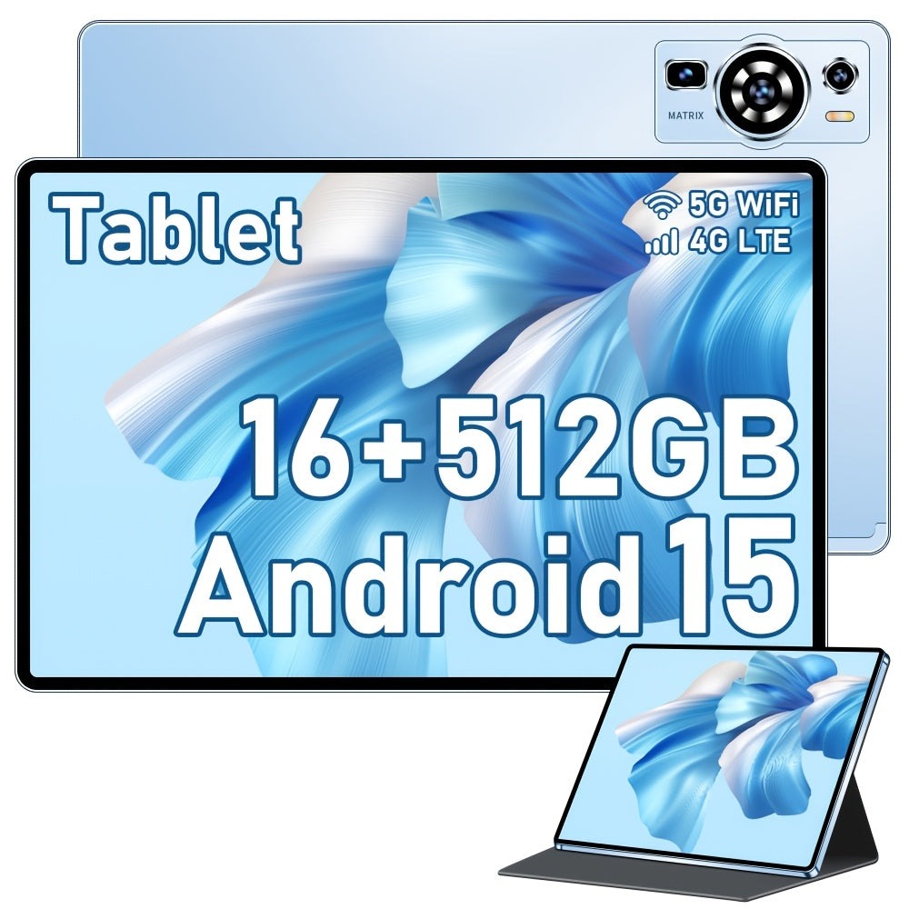 UXD A5 Android 15 Tablet 10.1 Inch 512GB ROM 16GB RAM LTE WiFi 6000mAh with Keyboard Mouse Stylus Case – 1TB Expandable HD Display Purple Grey Blue