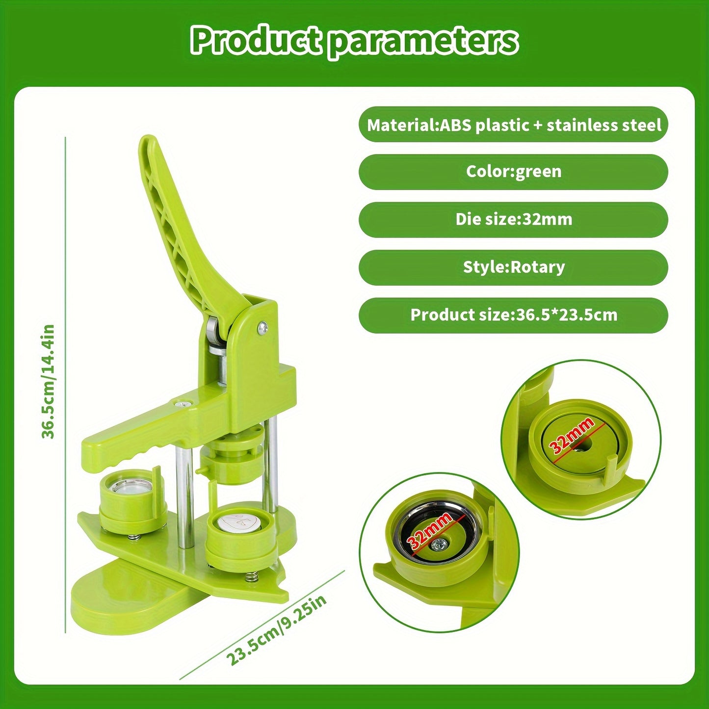100pcs Badge Pin Button Maker Machine Kit with 100 Button Parts, Cutter & DIY Press - Heavy-Duty ABS Plastic, 25mm/32mm/58mm Sizes for Pins, Badges, Medals - Gift for Hobbyists, Promotions, Events (No Assembly