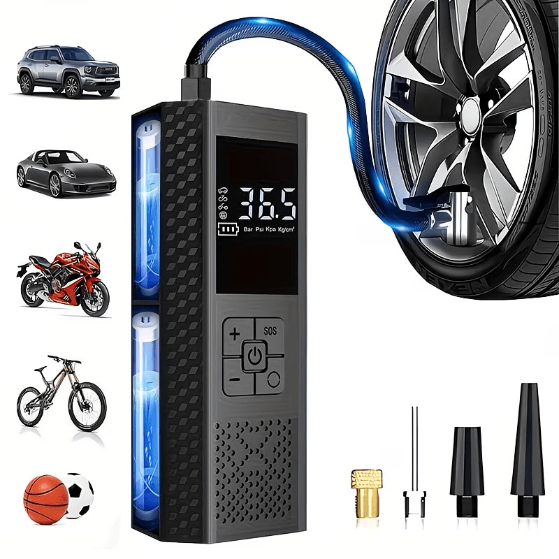 [Portable USB Rechargeable] 150PSI Portable Air Compressor with Tire Pressure Gauge & LED Display - 3X Faster One-Touch Smart Cordless Tire Inflator, USB-Powered, Rechargeable Battery, Battery capacity: 3000 mAh