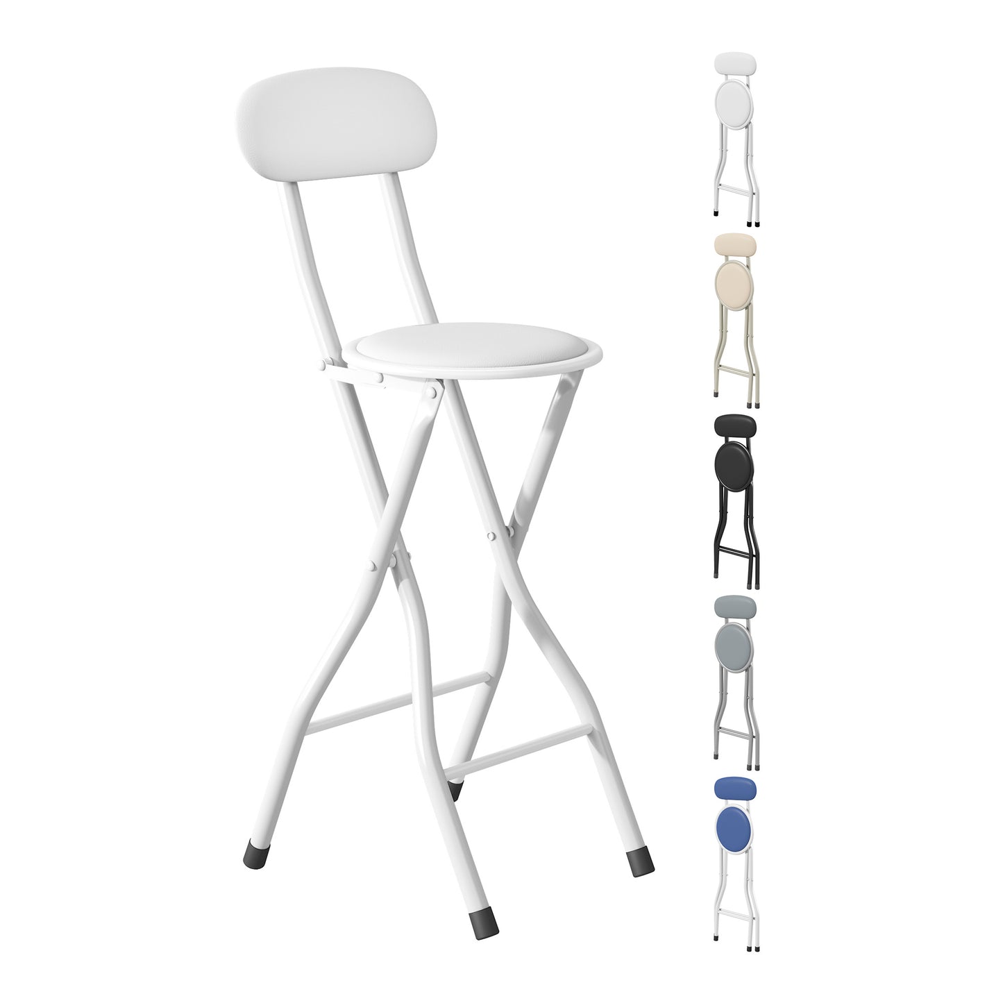 Set of 1 Folding Bar Stool, Breakfast Barstool Kitchen Restaurant Seating, Faux Leather Foldable Chair with Metal Frame, Padded High Chair