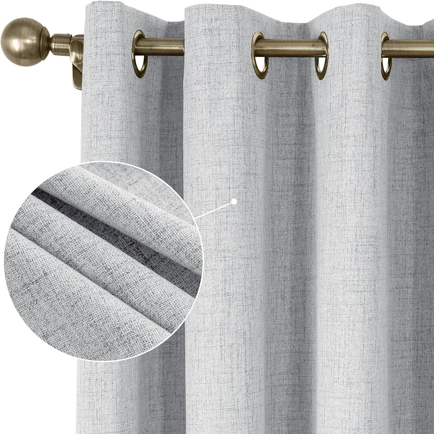 2pcs Linen Textured Blackout Curtains – Linen-Look Coated Thick Fabric Grommet Top Drapes for Bedroom & Living Room, Noise Reducing Energy Saving Window Panels for Home Decor 135GSM