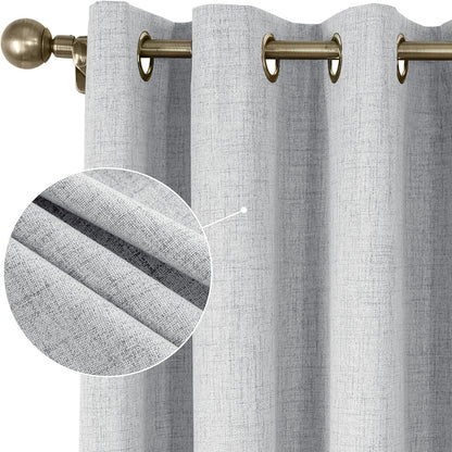 2pcs Linen Textured Blackout Curtains – Linen-Look Coated Thick Fabric Grommet Top Drapes for Bedroom & Living Room, Noise Reducing Energy Saving Window Panels for Home Decor 135GSM