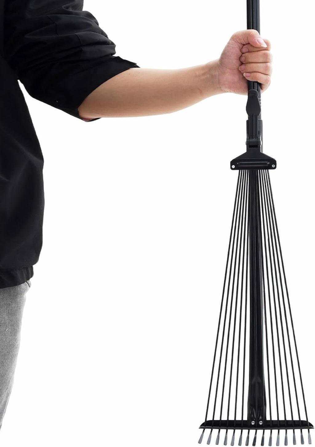 Telescopic Garden Rake 15 Metal Tines – Adjustable Handle 81-170cm & Expandable Head 20-60cm | Lightweight Alloy Steel Leaf Rake for Lawn, Patio & Garden | Black