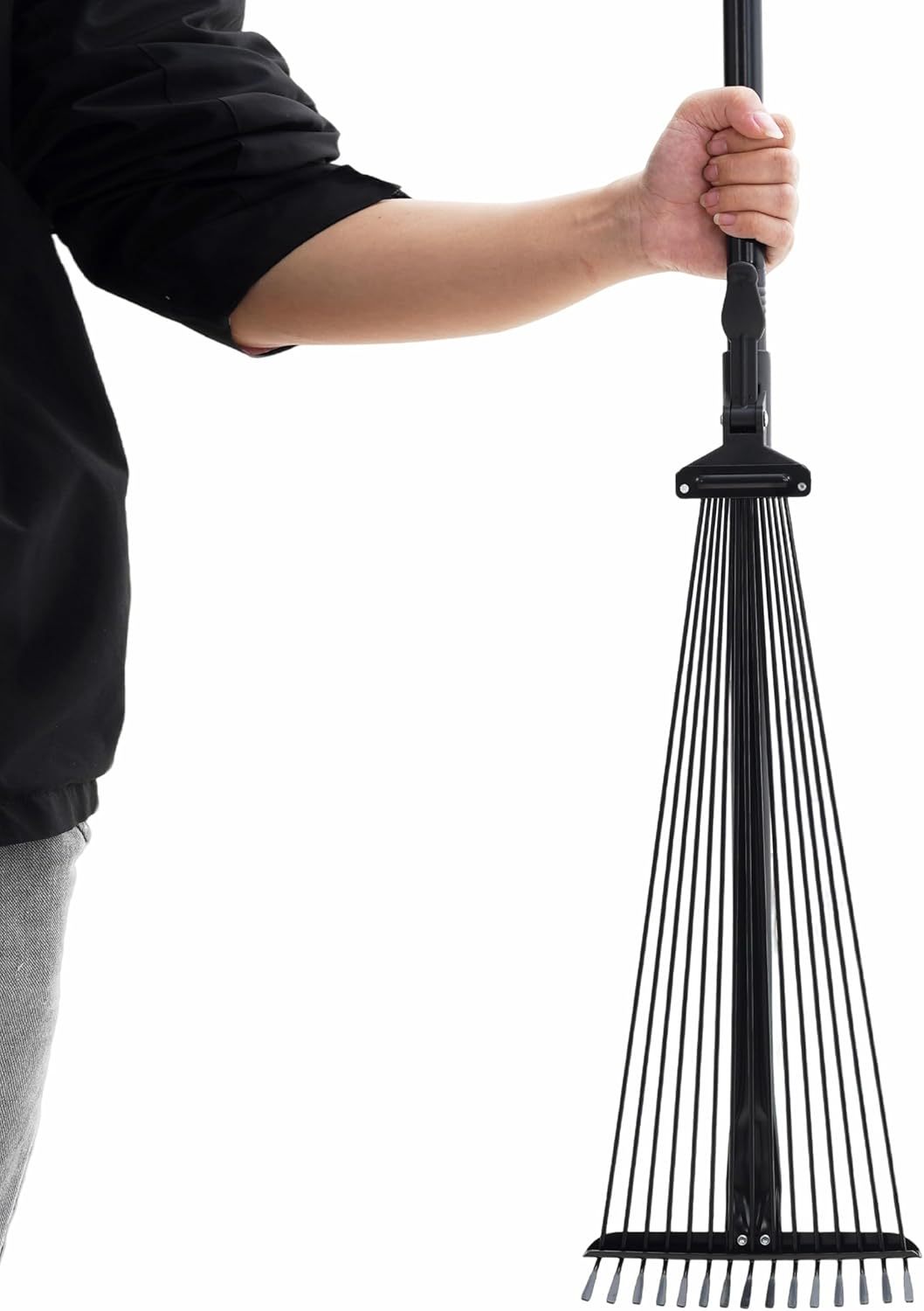 Telescopic Garden Rake 15 Metal Tines – Adjustable Handle 81-170cm & Expandable Head 20-60cm | Lightweight Alloy Steel Leaf Rake for Lawn, Patio & Garden | Black