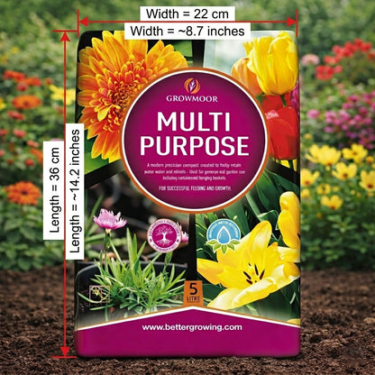 6x Growmoor Multi Purpose Compost 5L All Purpose Potting Soil for Plants, Flowers, Seeds, Vegetables & Garden Containers Indoor & Outdoor Growing Medium