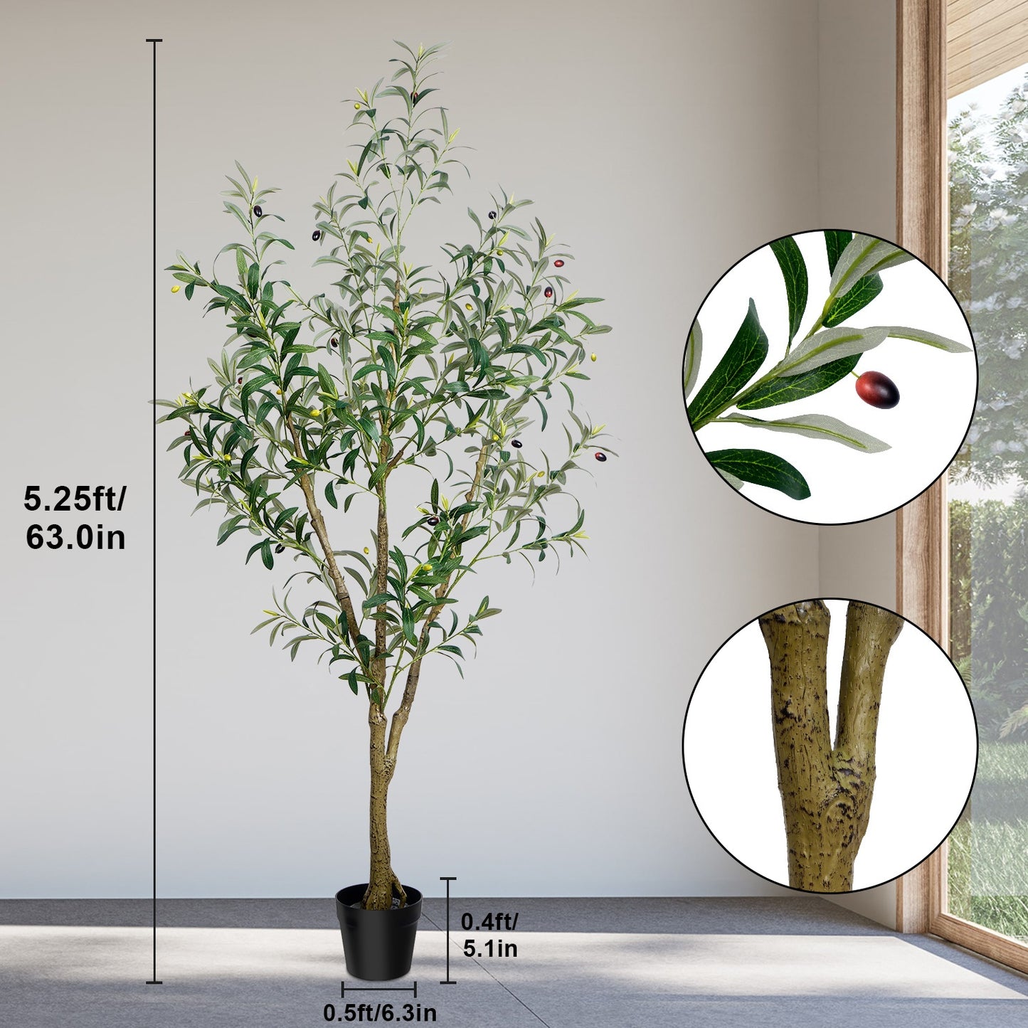 Artificial Olive Tree - 165/180/210Cm Tall Potted Faux Plant with Lifelike Trunk And Leaves | Large Indoor Outdoor Greenery for Home, Office, Living Room, Floor Fronted Door Entryway Decor Additions
